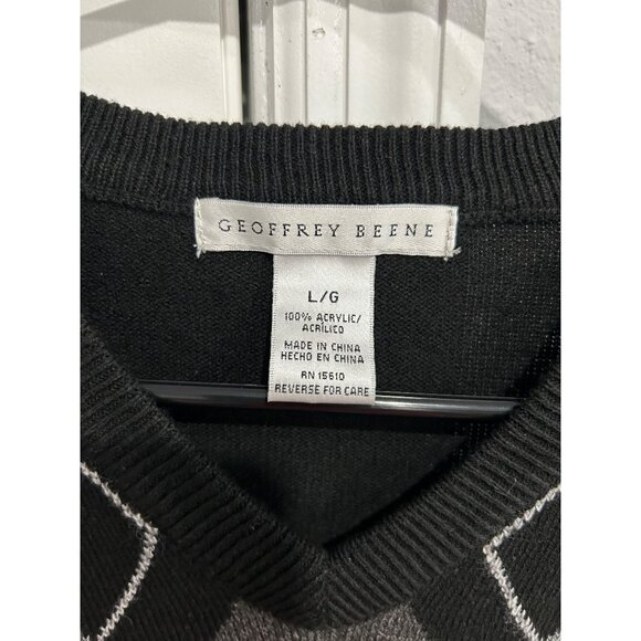 Geoffrey Beene Mens Argyle V Neck Sweater Vest Black Gray Size Large - Picture 5 of 8